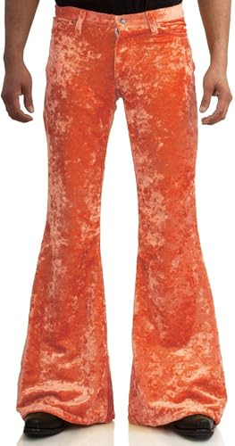Image of Men's Velvet Relaxed Vintage 60s 70s Bell Bottom Stretch Fit Classic Comfort Flared Flares Retro Leg Disco Pants