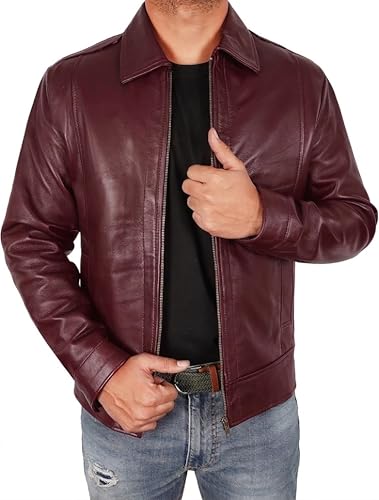 Image of Vintage Leather Jacket Men - Real Lambskin Turndown Collar Mens Leather Jacket