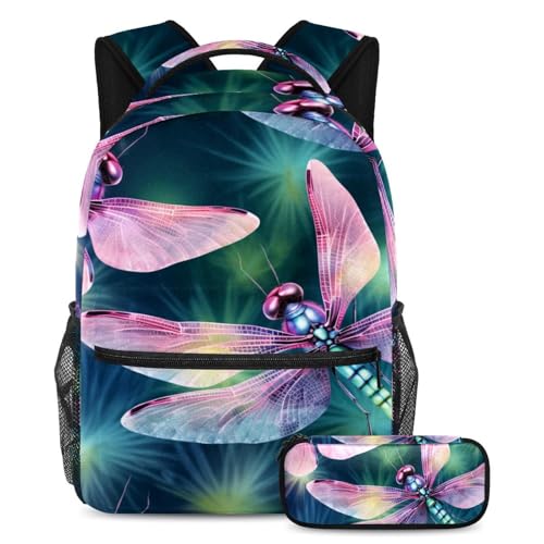 Sac à dos libellule rose 2 pièces avec trousse à crayons un cadeau parfait pour les écolières