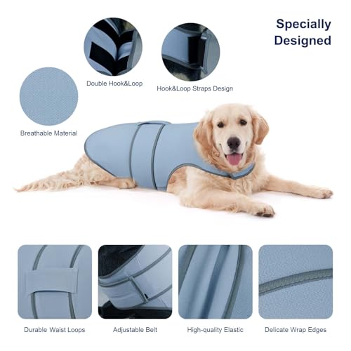 Image of Dog Anxiety Shirt, Calming Vest for Thunderstorm, Travel, Separation, Calming Coat Wrap for Dogs, Pet Stress Relief Anxiety Jacket (Misty Blue, XXX-Large)