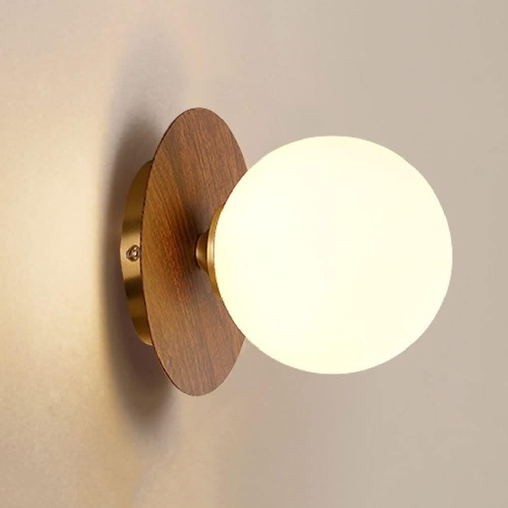 LYMSXAZOU Modern Simple Wood Grain Wall Light Walnut Color Living Room Sconces Nordic G9 Globe Mount Lamp Elegant Decor LED For Bedroom Bedside Hallway Corridor