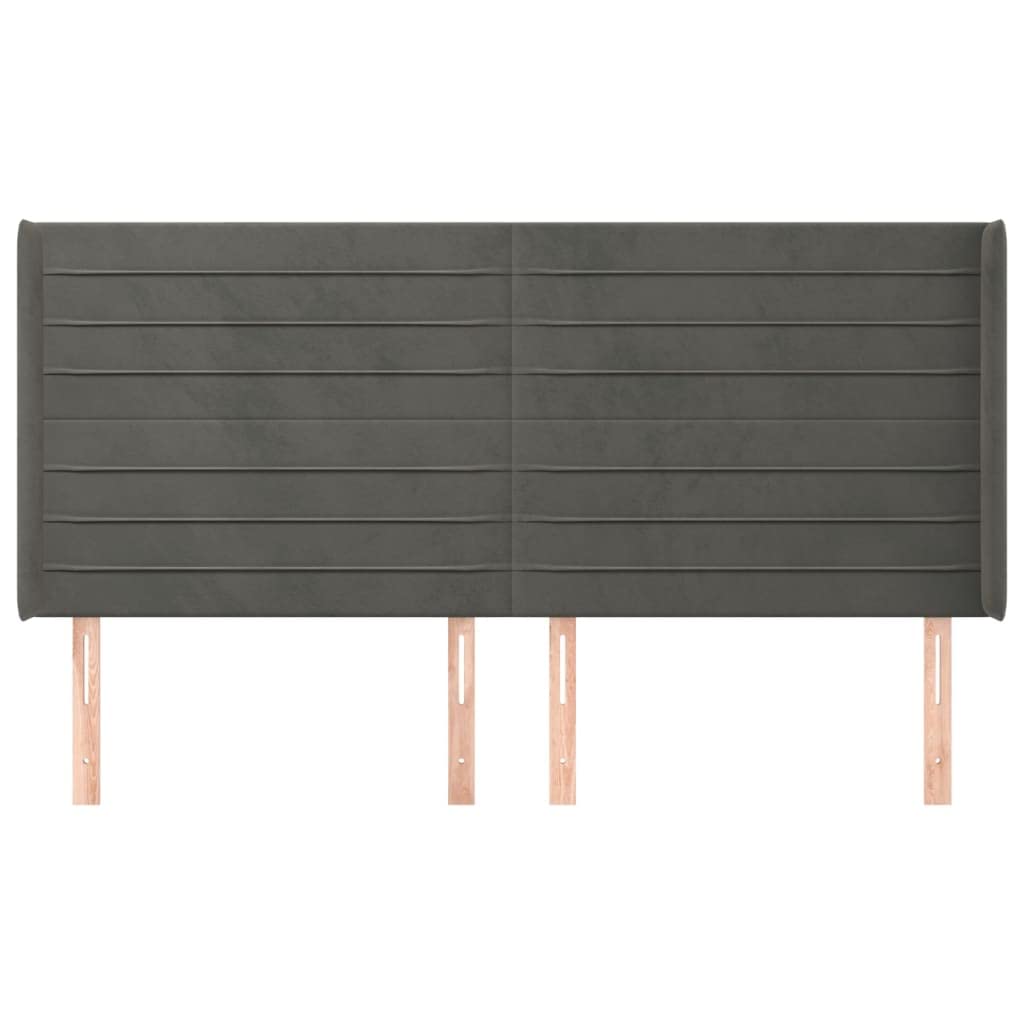 Cabecero de terciopelo con orejas, 163 x 16 x 118/128 cm, altura ajustable, gris oscuro, panel trasero para dormitorio y habitación juvenil
