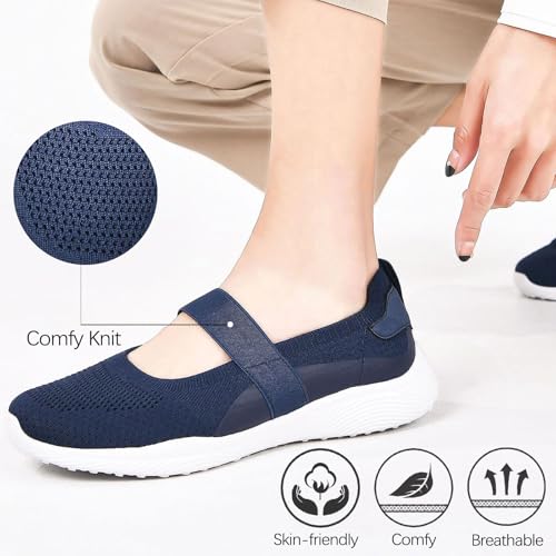 Image of HONHOLD Women's Mary Jane Knit Flats Breathable Walking Shoes