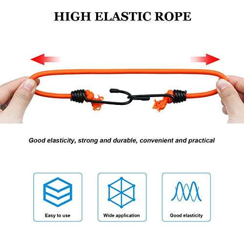 1/4" Bungee Shock Cords With Hooks, 32 Feet Elastic Nylon Cords Kayak Stretch String Rope For Bikes, Tie Downs, Boating, Camping, Cars, Fitness,Outdoor Enthusiasts(1/4 Inch X 32 Ft, Orange) #TOP4