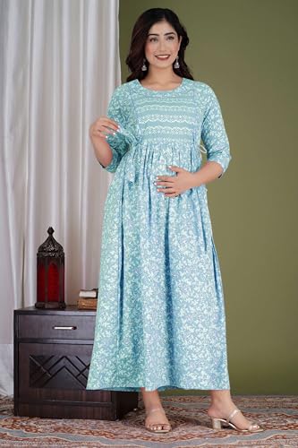 Image of Maternity Feeding Kurtis for Women Cotton - Zip Access Nursing Dress | Comfortable Pregnancy Wear | Stylish Feeding Kurti | Soft Cotton Maternity Dresses for Womens