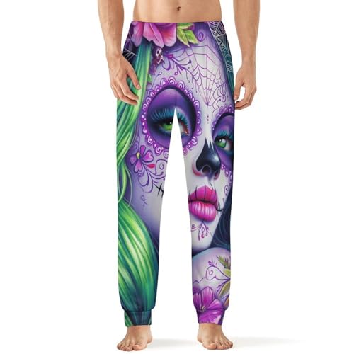 Day of The Dead Skull Woman Men's Pajamas Pants Lightweight Sleep Lounge Pant Pjs Bottoms Casual Sleepwear