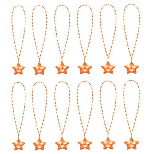 NUDALA 12 Pack Orange Glow Star Necklace Bulk Beaded Necklaces for Halloween Christmas Decorations Mardi Gras Party Favors