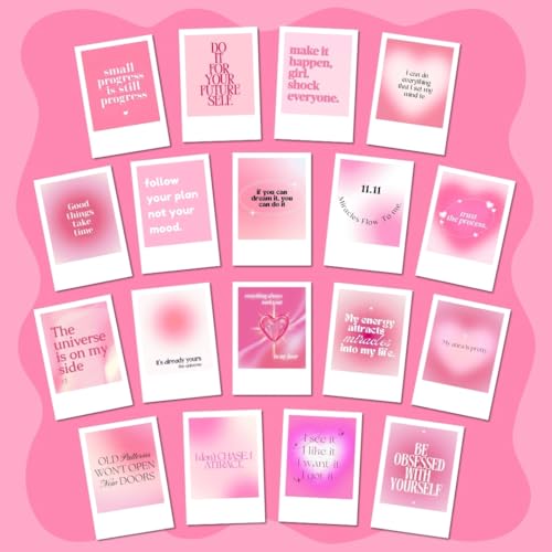 Image of Manifestation Cards (Set of 15) Positive Affirmation Cards Posters (8 x 6 cm) | Vision board Supplies | Feel Good for Wall, Bedroom, Living room | Pink girly aesthetic Posters | Poster for Phone Accessories (C 033)