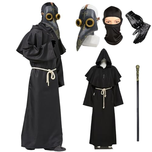 Déguisement de médecin de peste Celebration Directre, masque rétro en cuir avec bec d'oiseau, robe de prêtre en cuir, cape à capuche de sorcier, gants en cuir, collier en croix, sceptre, ceinture