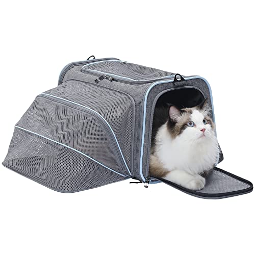 Petsfit Expandable Cat Carrier Dog Carriers,Airline Approved Soft-Sided Portable Pet Travel Washable Carrier For Kittens,Puppies,Removable Soft Plush Mat And Pockets,Locking Safety Zippers #TOP1