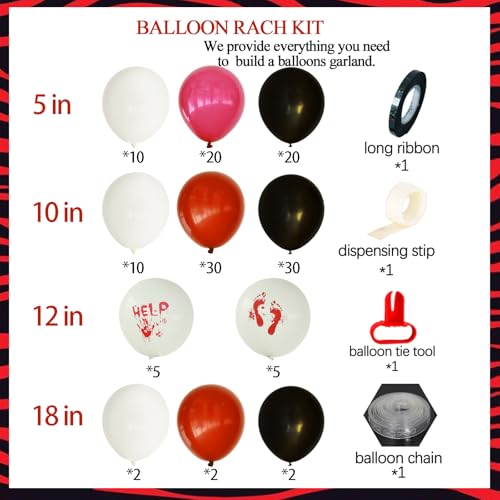 Felice Arts Blood Splatter Balloon Arch Garland Kit White Red Black Balloons for Vampire Haunted House Horror Themed Escape Room Party Decoration