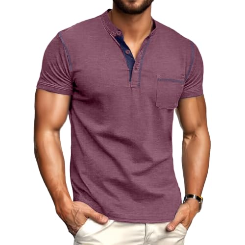Image of Sailwind Mens Henley Shirts Short Sleeve Summer Casual Classic Cotton T Shirts Pocket Button Shirt