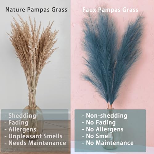 Image of 38 inch 10 Stems Tall Pampas Grass Decor Faux Pampas Navy Blue for Floor Vase