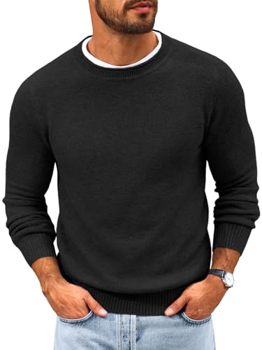 Runcati Mens Crewneck Sweater Casual Textured Knitted Thermal Pullover Sweaters
