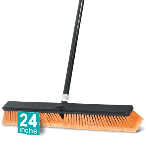 PBHEPJ 24 Inchs Push Broom Outdoor Heavy Duty, Shop Broom with 60' Long Handle for Cleaning Outdoor or Indoor Tile, Garage, Shop, Deck, Concrete, Wood, Stone, Patio Floor