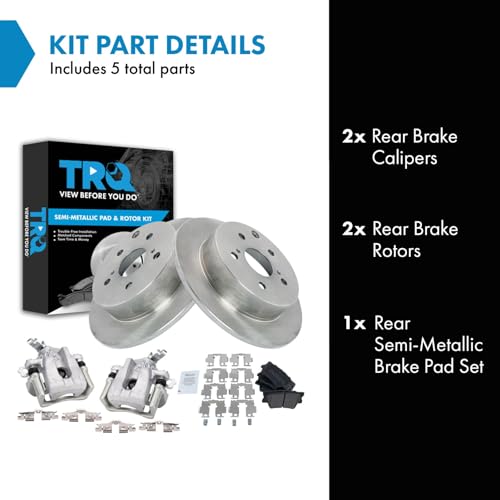 Image of TRQ Rear Brake Pad and Rotor Set Semi Metallic Rotors Calipers Compatible with 2009-2010 Pontiac Vibe 2009-2013 Toyota Matrix