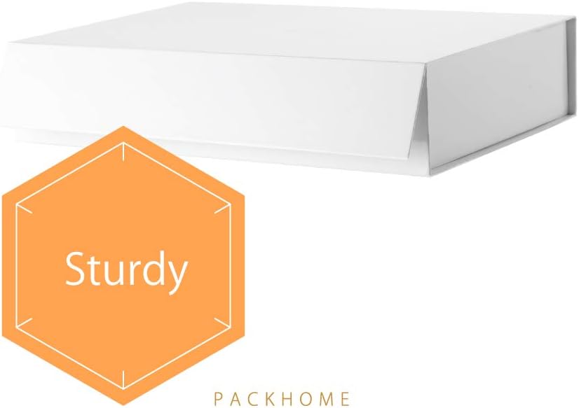 PACKHOME 5 Gift Boxes 11x7.8x2.3 Inches, Gift Boxes with Lids, Sturdy Shirt Boxes with Magnetic Lids for Wrapping Gifts (Glossy Metallic White)