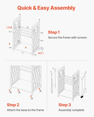 Image of VEVOR Indoor Firewood Rack, 1.3 ft 2-Tier Firewood Holder with Fireplace Tools, Brush, Shovel, Poker, Tongs, Heavy Duty Log Wood Rack, 400 lbs Weight Capacity, Wood Pile Storage Stacker for Fire Pit