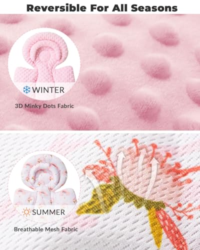 Image of TinlyFinly Infant Car Seat Insert with Extra Cushion for Preemie to Toddler, Reversible Newborn Carseat Insert for Baby Head Body Support, Fits for Stroller, Baby Swing, Bouncer - Dots, Pink