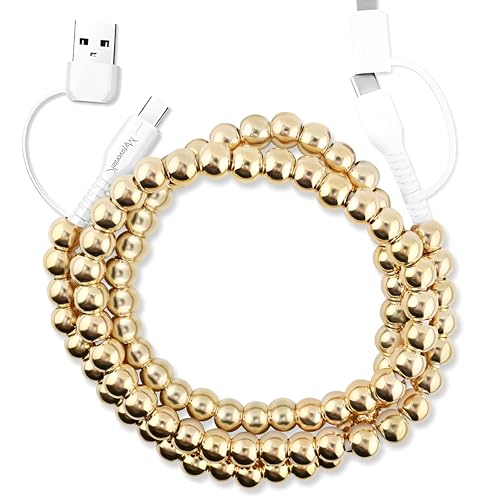Image of Stylish Beaded Phone Charger Cable Colors USB Charging Cord for Smartphones (4-1, Gold, 3.3ft)