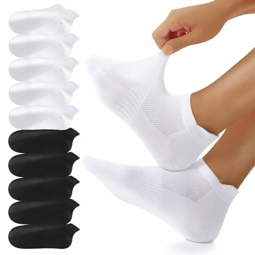 YouShow 10 Paires Chaussettes Basses Homme Femme, Confortables Chaussettes Courtes en Coton pour le Sport et les Loisirs Blanc Noir 39-42