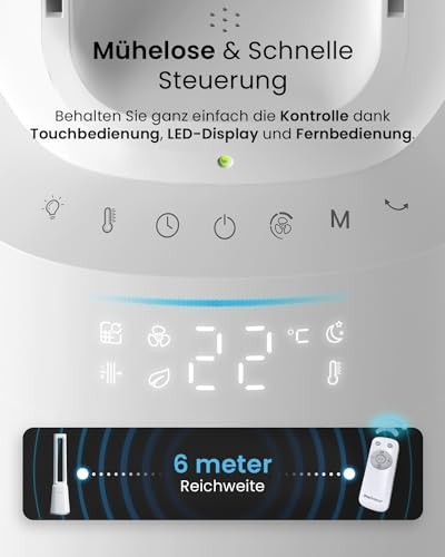 Pro Breeze OmniAir 105cm rotorloser Ventilator mit Luftreiniger - Ventilator oszillierend 75° - Fernbedienung, HEPA 13 Filter, LED Display, 10 Geschwindigkeiten - Turmventilator sehr leise, 5 Modi 4