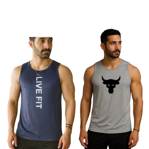 Image of Pack of 2 Sando For Men Men's Sleeveless Round Neck Vest - Pack of 2, Polyester Fabric, Quick Dry Gym & Casual Wear Gym Fit
