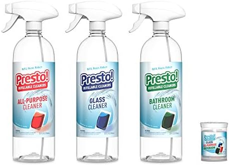 Presto! by Amazon: Refillable Cleaners Variety Starter Pack, (3 reusable spray bottles, 6 refill pacs), Refill, reuse, reduce