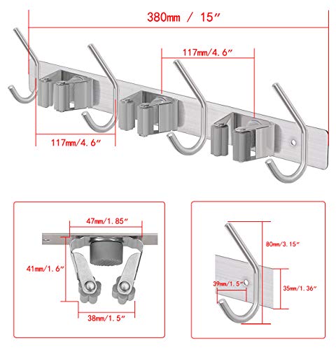 image for DOKU HOME DOKU Broom Mop Holder, Stainless Steel Wall Mount Tool Hange