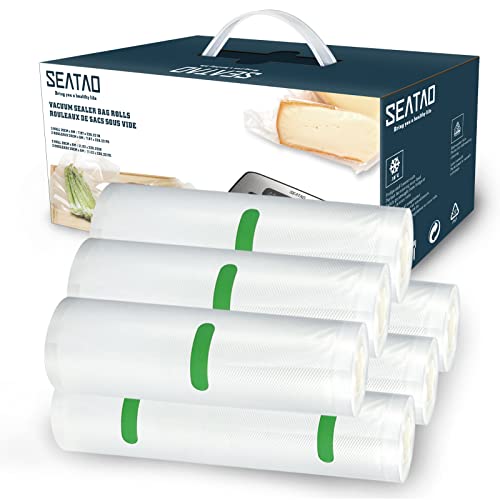 SEATAO Bolsas selladoras al vacío, paquete de 6 3 rollos de 11 pulgadas x 20 pies y 3 rollos de 8 pulgadas x 20 pies, rollos de almacenamiento de alimentos, material degradable respetuoso con el