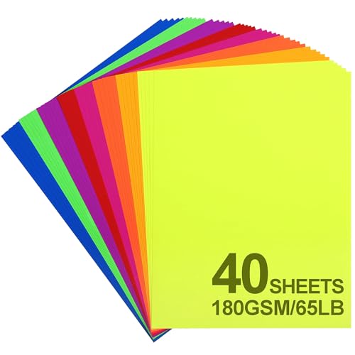 40 Sheets Bright Colored Cardstock - 8.5 x 11 Letter Size Card Stock 180GSM/65LB Printer Paper for Card Making DIY Crafts Christmas UAP12MX40