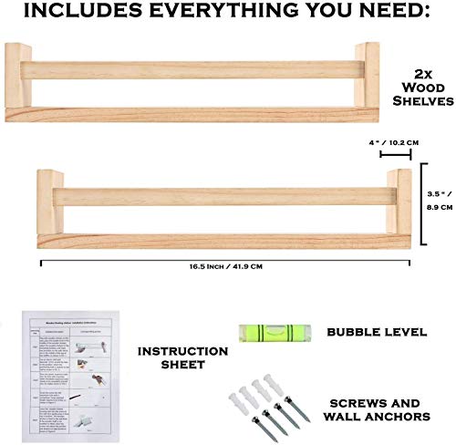 Opulars Nursery Bookshelf- Set Of 2- Baby Floating Bookshelf Or Book Shelf Organizer For Kids Nursery Decor,Wall Shelves For Kitchen Spice Rack,Pine Natural Wood #TOP5