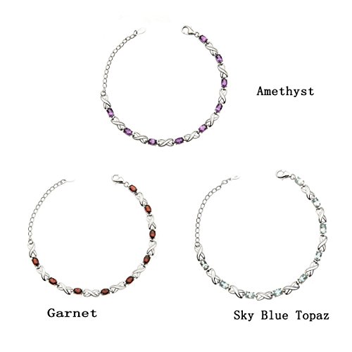 De Buman Genuine Amethyst, Garnet And Sky Blue Topaz 925 Sterling Silver Bracelet #TOP1