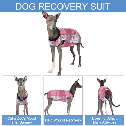 Image of Dog Surgery Suit Female Spay Recovery Suit for Dogs Surgical Recovery Suit for Female Dog Neuter Recovery Suit Male Dogs Onesie for Surgery Fits Small Medium Dog Pink Plaid /Small