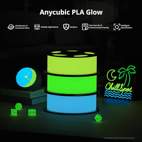 Image of ANYCUBIC PLA 3D Printer Filament, Glow in The Dark, 3D Printing PLA Filament 1.75mm Dimensional Accuracy + /- 0.02mm, 1KG Reusable Spool (2.2 lbs), Green PLA, Glow Green