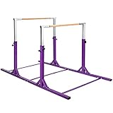 GOFLAME Double Horizontal Bars, Gymnastics Parallel Bars with Adjustable Height and Width, Junior Training Gym Bar for Kids, Ideal for Indoor Outdoor Use (Purple)