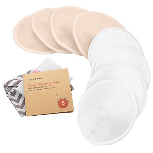 Image of Organic Nursing Pads - 8 Washable Viscose Derived from Bamboo Breastfeeding Pads, Wash Bag, Reusable Breast Pads for Breastfeeding, Nipple Pads for Breastfeeding Essentials(Bare Beige, M 3.9")