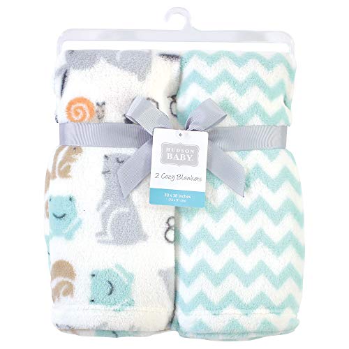 Image of Hudson Baby Unisex Baby Silky Plush and Coral Fleece Blanket, Neutral Bunny, 30x36 inches