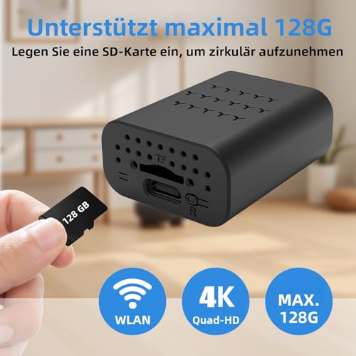 XNJ Mini Kamera, 4K HD Überwachungskamera Innen, 2,4/5 GHz WLAN innenkamera mit akku, Bewegungserkennung, Remote Viewing für Sicherheit mit APP