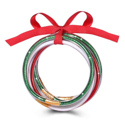 Faerliiry Christmas Bracelets For Women Glitter Jelly Bangles Bracelets Sparkling Silicone Bracelets Glitter Filled Jelly Bracelet Stackable Holiday Bracelets Layered Friendship Bracelets  thumb #6
