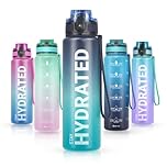 Sahara Sailor Leakproof Water Bottle 1L, Tritan BPA Free Motivational Sport Drinks Bottle with Clear Time Marker, Lock Cover, Easy Clean Brush, Durable for Gym, School, Hiking, Cycling (1 Bottle)