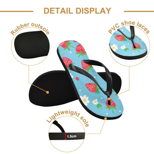 Women Beach Summer Casual Flip Flop Strawberry White FlowerQuick Dry Sandals Slipper for Men 214B26832
