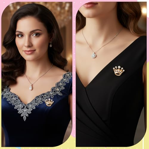 12 Pcs Small Crown Brooch Pins for Women Wedding Party Pageant Brooch Fashion Rhinestone Gold Silver Crown Brooches for Men Lapel Sashes