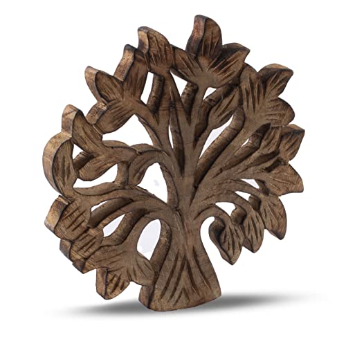 Global Village Bazaar Lección de Madera Hecha a Mano para Platos Calientes, Platos y ollas, Almohadilla Caliente para Cocina, Mesa de Talla Decorativa rústica Resistente al Calor Antiguo 20 cms