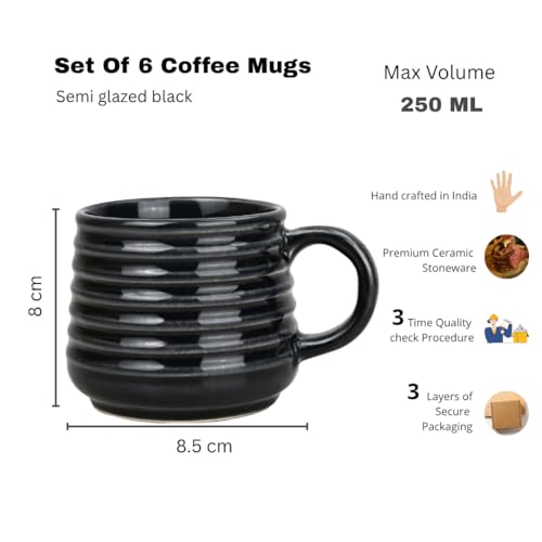 Image of Coffee Mug Set of 6, Tea Cups, Microwave Safe Coffee Mugs, Ceramic Tea Cups,Home & Office Use, Every Occasion and Gift - 250 ml Each