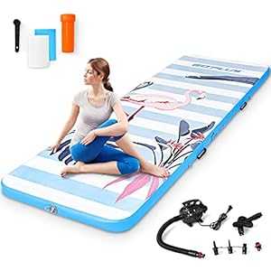 COSTWAY 300 x 100 x 10cm Opblaasbare airtrack tumbling mat, gymnastiekmat, gymnastiek training mat met elektrische…