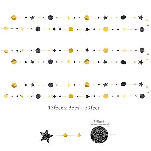 Black Gold Party Decorations Moon Star Garland Hanging Stars Circle Streamer Banner Backdrop Decor For Ramadan Wedding Birthday Bachelorette Bridal Shower New Year Eid Graduation Party Supplies #TOP4