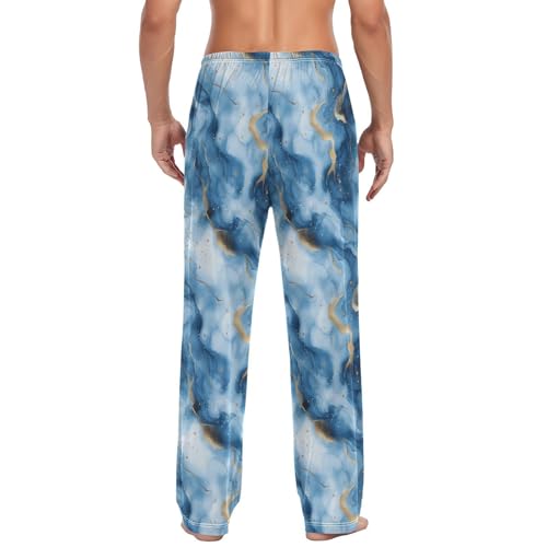 Marble Blue Men’s Pajama Bottoms Straight Leg Lounge Pants with Soft Touch Fabric2