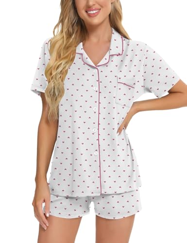 Image of SWOMOG Womens Button Down Pajamas Set Short Sleeve Sleepwear Bride Soft Pj Lounge Sets XS-3XL