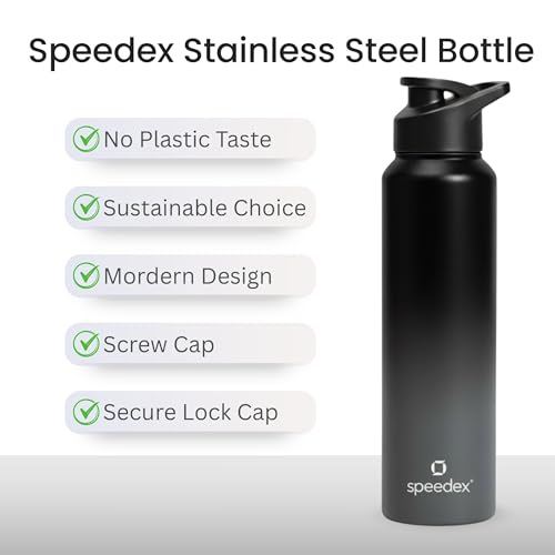 Image of Speedex Stainless Steel Water Bottle 1 Ltr, Leak Proof Sipper Cap, BIS Approved 1000 ml Metal Bottle For Daily, Office, School, Gym, Travel Use for Men, Women, Kids, Adults, Black grey, Set of 2